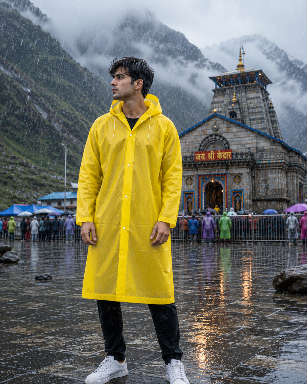 Premium EVA Waterproof Long Raincoat with Hood | Reusable | Yellow | Unisex