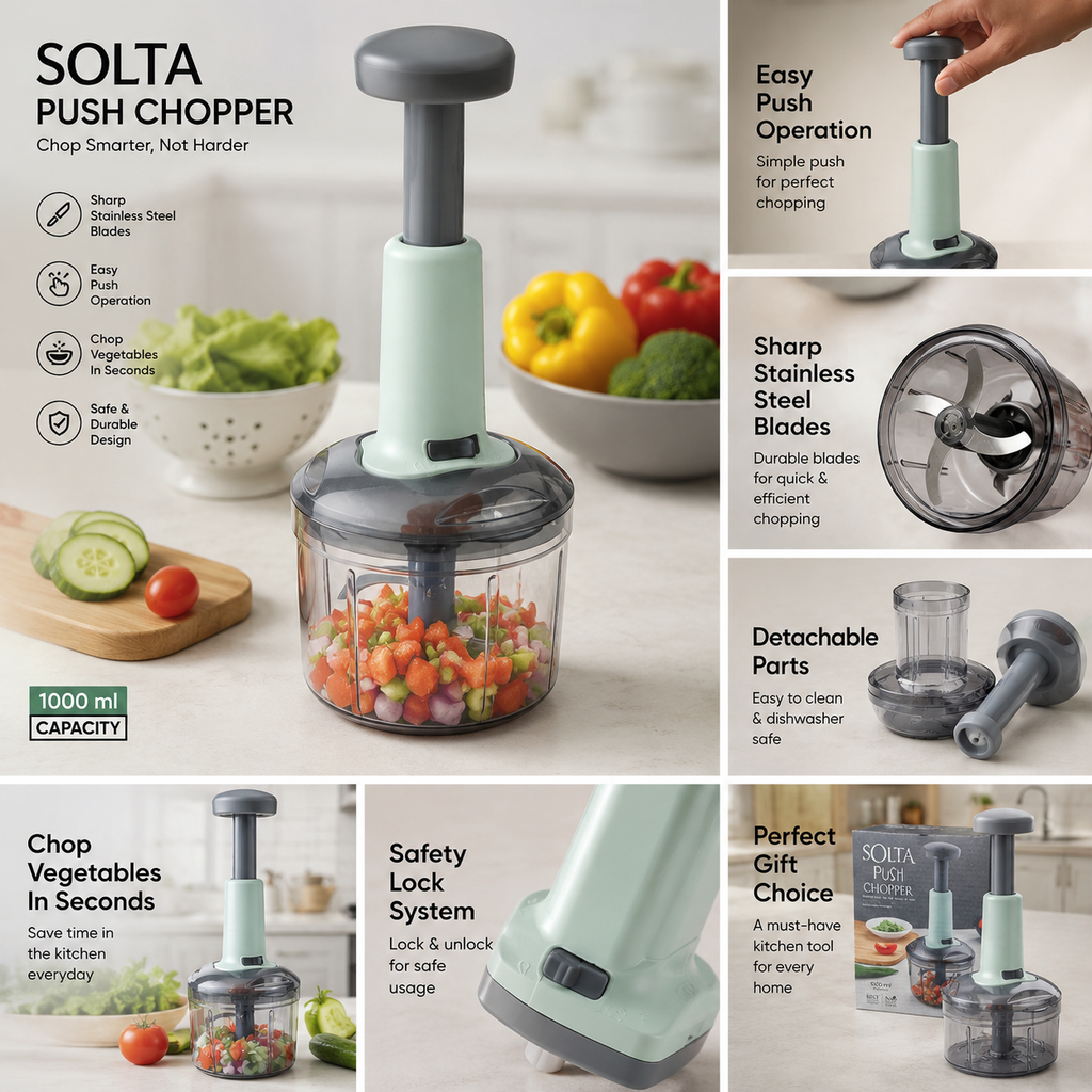 1000ML SOLTA Push Chopper | Manual Vegetable & Fruit Chopper