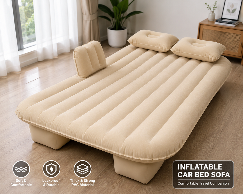 Premium Inflatable Car Bed Sofa – Universal Back Seat Air Mattress with 2 Pillows | Portable Travel Sleeping Bed